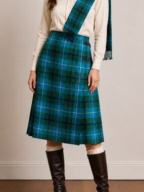 Vintage Mosbrook Scottish Wool Tartan Kilt Skirt UK Made Size 12